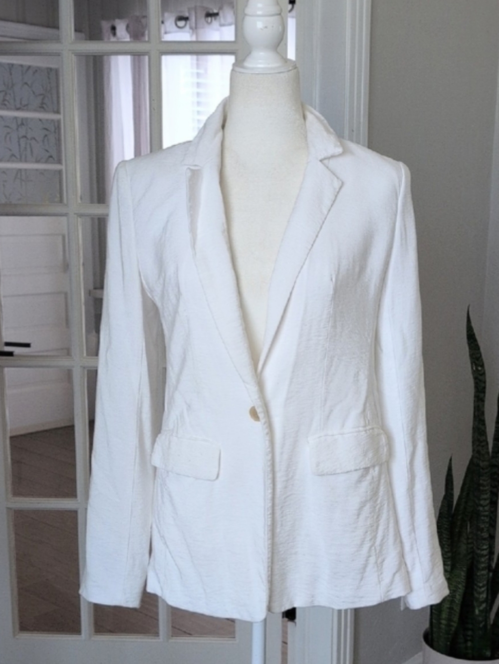 Loft Summer Off White Women's Slim Blazer Jacket - Classic Single-Button Size 2